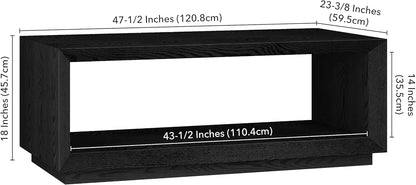 Henn&Hart 48" Rectangular Coffee Table with Open Storage Shelf for Living Room, Family Room, or Office, Black Grain