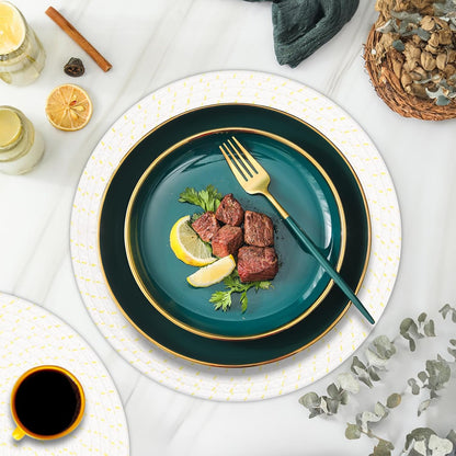 Round Placemats Set of 6, Cotton Rope Woven Table Mats, Hot Pads for Kitchen, Non Slip Heat Resistant Place Mats, 13 Inches Braided Placemat for Farmhouse Decor and Kitchen Table Decor (Beige Line)