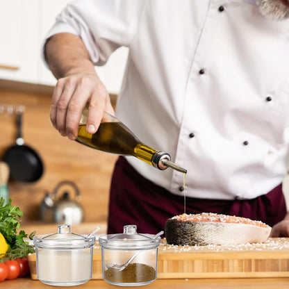 Patelai 4 Pieces Sugar Bowl Acrylic Clear Sugar Bowl with Lid and Salt Spoon Storage Jar with Airtight Lid for Salt, Tea, Spices, Herbs, Condiments(13 oz)