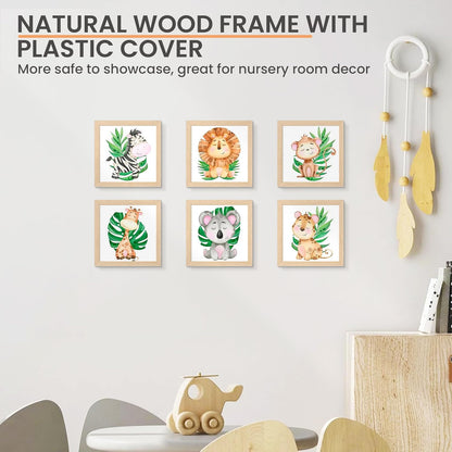 upsimples 8x8 Picture Frames, Natural Solid Wooden Picture Frames, Display 4x4 with Mat or 8 x 8 Without Mat, Wall or Tabletop, 1 Pack, Natural