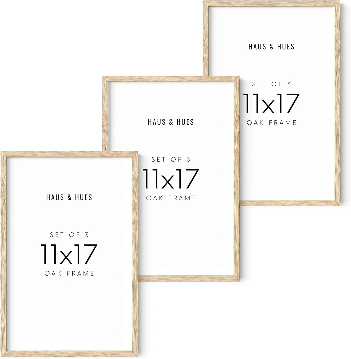 HAUS AND HUES Set of 3 Wooden Frames - 11x17 Natural Wood Picture Frames, Oak Beige