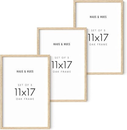 HAUS AND HUES Set of 3 Wooden Frames - 11x17 Natural Wood Picture Frames, Oak Beige