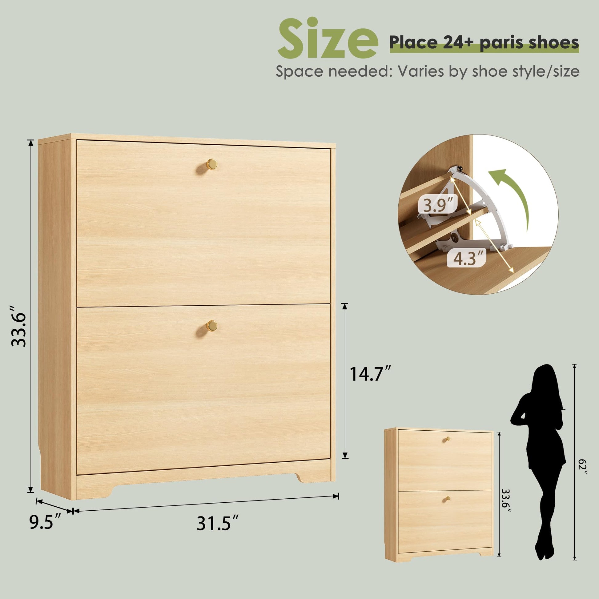 Nicetree Shoe Storage Cabinet with 2 Flip Drawers, Slim Shoe Cabinet, Hidden Shoe Rack Cabinet