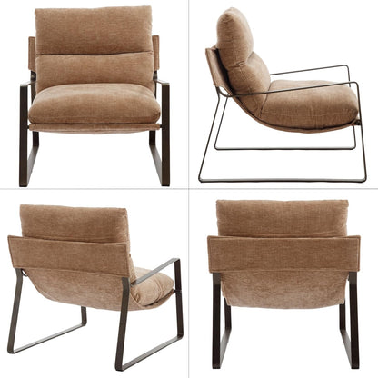 DUOMAY Mid-Century Accent Chairs Armchair Set of 2, Comfy Chenille Leisure Chairs Lazy Chairs with Brozen Metal Leg for Living Room Bedroom Office Apartment, Khaki