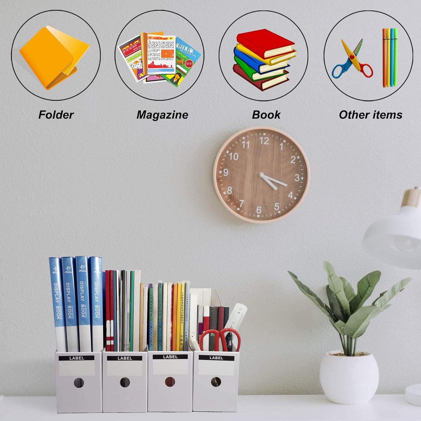 24 Pack White Cardboard Magazine File Holder for Desk, Shelves, Office or Home, Vertical Book Bins for Classroom and Library Use, 10.6'' H×10.2'' L ×3.5''W Folder Organizer Box