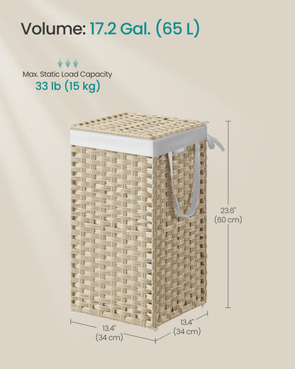 SONGMICS Laundry Hamper with Lid, 17.2 Gallon (65L) Synthetic Rattan Clothes Laundry Basket with