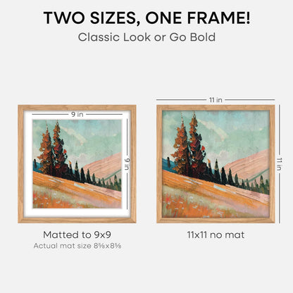 Homeforia 11x11 Picture Frame Wood, High-End Natural Oak 11 x 11 Thin Square Poster Frames with Mat 9 by 9 inch Photo, 11by11 Light Wooden Frame Matted to 9x9 Print, Tempered Glass, Wall Kit, Set of 1