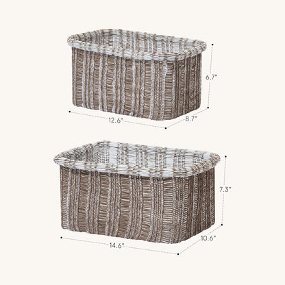 La Jolie Maison Blended Fabric Storage Baskets Set of 2, Rectangle Knitted Baskets for Organizing, Boho Decorative Baskets, Unique Design, Durable Finish, Mocha