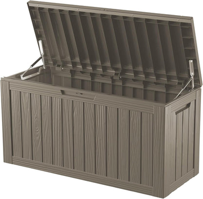 80 Gallon Double-Wall Resin Deck Box - Lockable Waterproof Outdoor Storage Box, 515lbs Capacity & Doubles as Seating for Patio Furniture - Garden Tools, Pool Accessories (Brown)