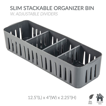 Simplify 2 Pack 4 Compartment Stackable Bin with Adjustable Dividers | Drawer Organizer | Storage