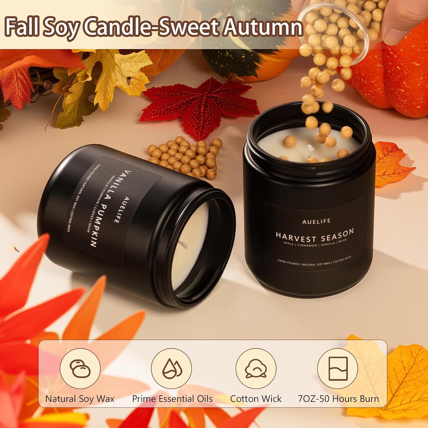 Fall Candle - Harvest Season Scented Candles, Fall Soy Candle for Home Decor, 7 oz Natural Soy Wax ??Long-Lasting Autumn Candles, Aromatherapy Gift for Women & Thanksgiving, 7oz