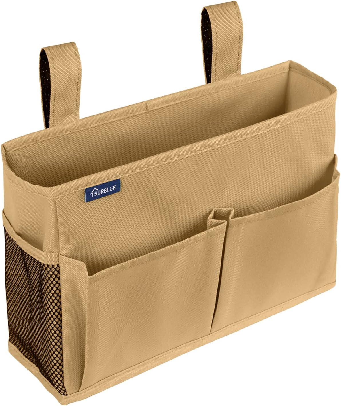 Surblue Bedside Caddy Hanging Organizer Bedside Storage Bag for Bunk and Hospital Beds (Small, Khaki)