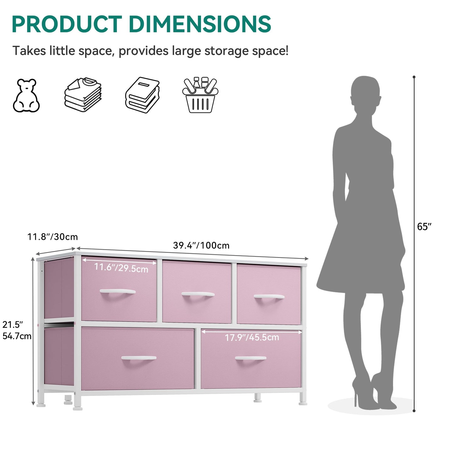 YITAHOME 5 Drawer Dresser - Fabric Storage Tower, Organizer Unit for Bedroom, Living Room, Hallway