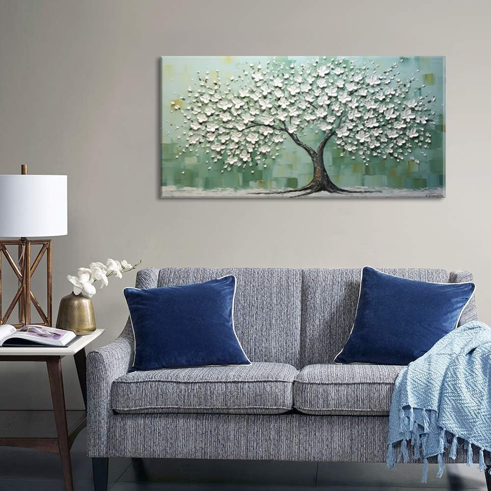LASMOND Turquoise Tree of Life Wall Art for Living Room Canvas Prints Artwork Modern Abstract Bedroom Office Painting Decor (46x23 Inches)