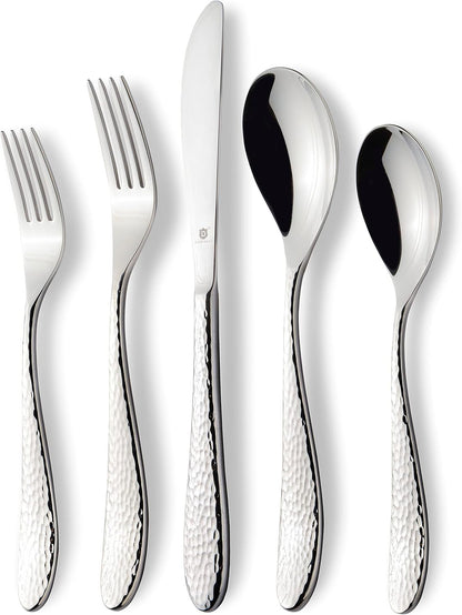 Hammered Silverware Set | Premium 18/10 Stainless Steel Flatware Service for 4 | Heavy-Duty & Dishwasher Safe | Built to Last (20-Piece, Marettimo Hammered)