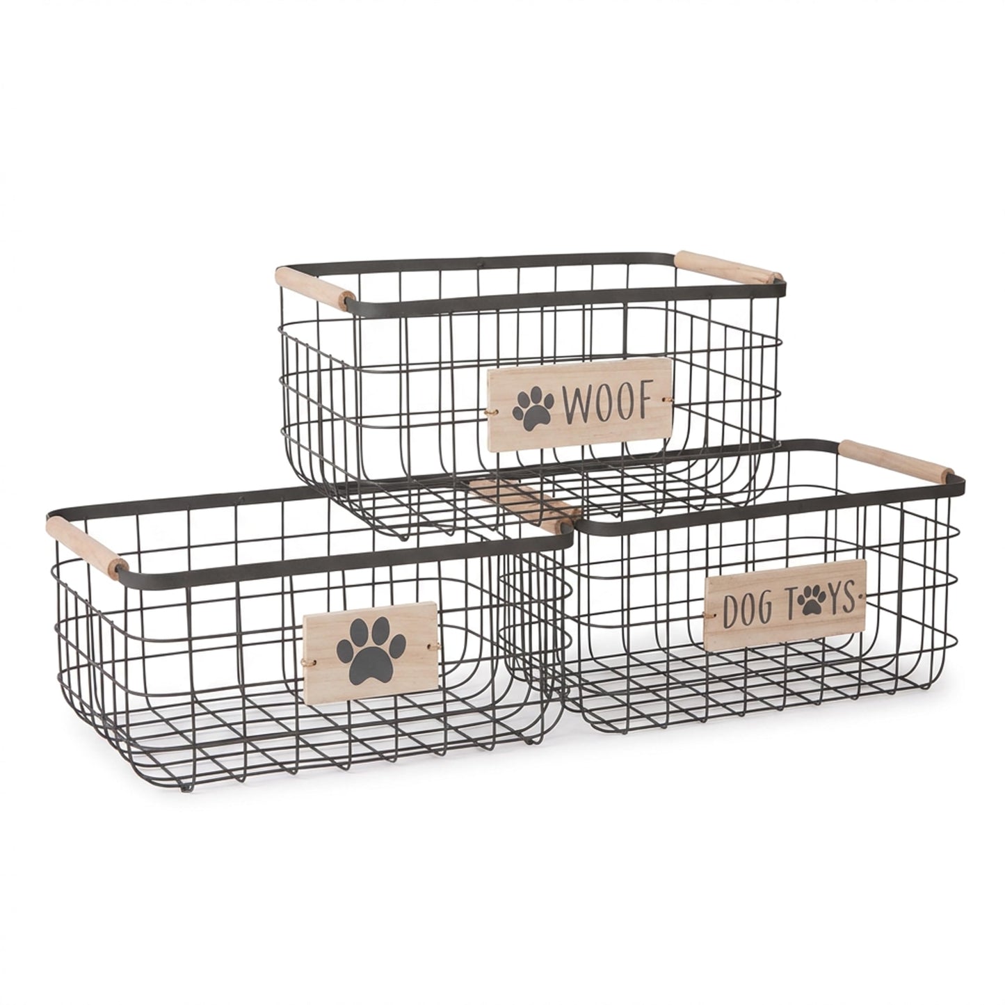 RGI Home Dog Toy Storage Baskets – Set of 3 Rectangular Metal Organizer Bins for Pet and Household