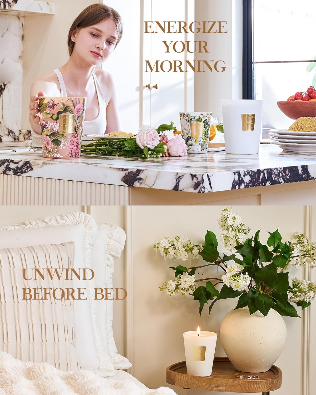 M&SENSE Rose Amber Scented Natural Soy Wax Candle, 14.1oz 60 Hours Long Lasting Slow Burning Candles for Home Decor, Aromatherapy Candle for Stress Relief