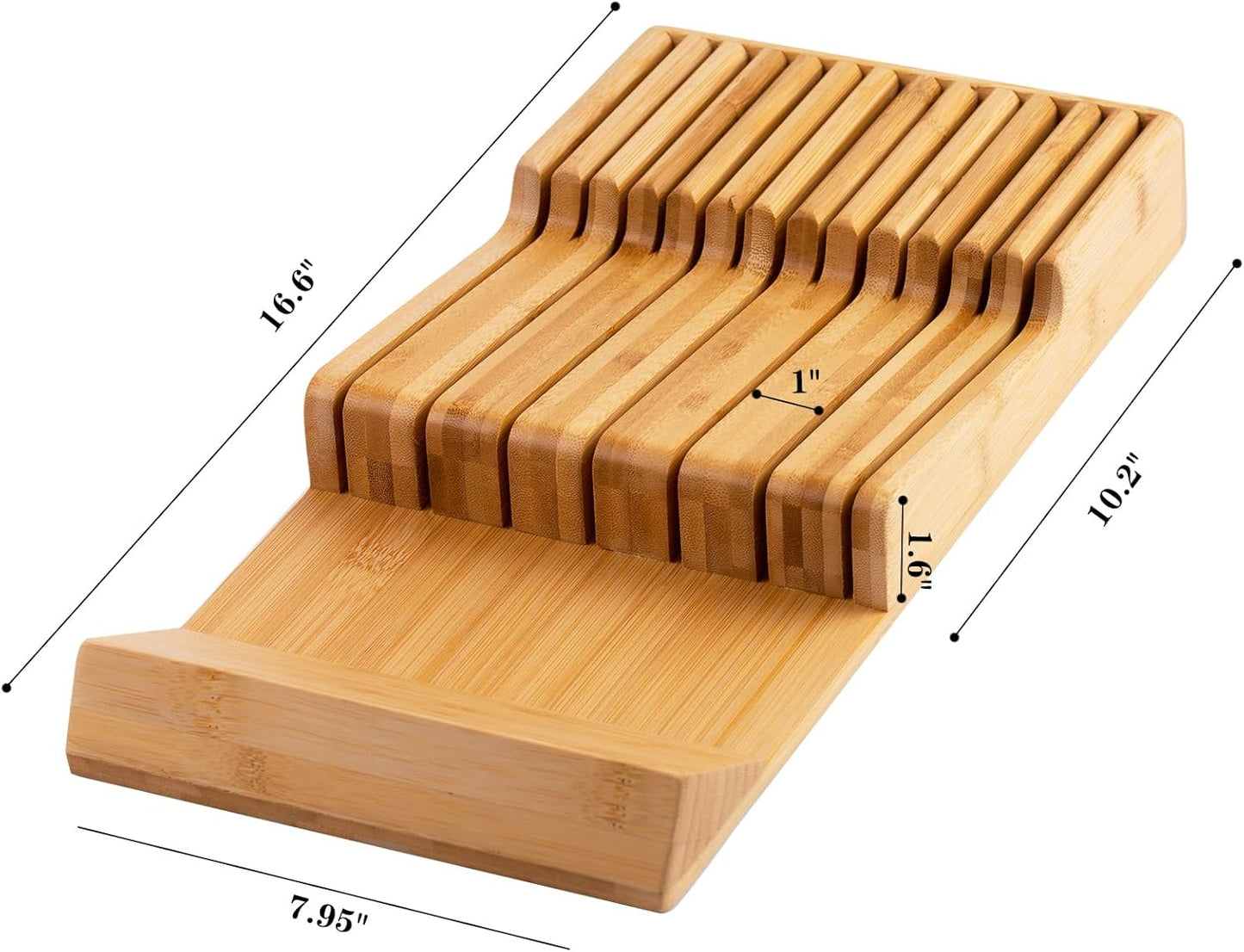 Bamboo Kitchen Drawer Knife Block, In drawer Knife Holder, Knife Drawer Organizer fit for 13 knives