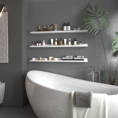 Giftgarden 47 Inch White Floating Shelves for Wall Mount, Modern Long Wood Wall Shelf Ledge for Bathroom Bedroom Living Room Kitchen Nursery Storage, Set of 3 Different Sizes