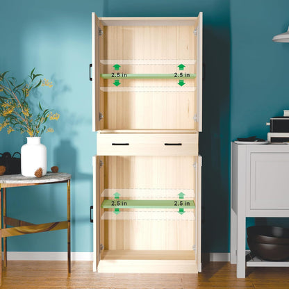 Oak Kitchen Pantry, 71" Tall Storage Cabinet with Doors and Drawer for Kitchen, Hallway, Office