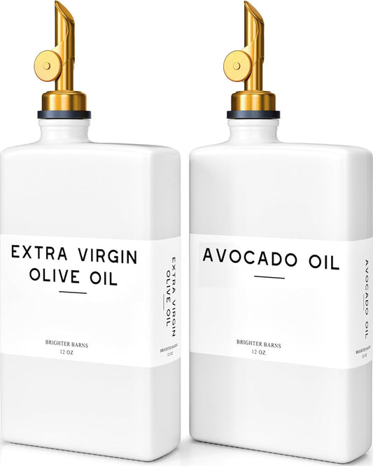 White Glass Olive Oil Dispenser Bottle for Kitchen by Brighter Barns - Avocado Oil Dispenser Set