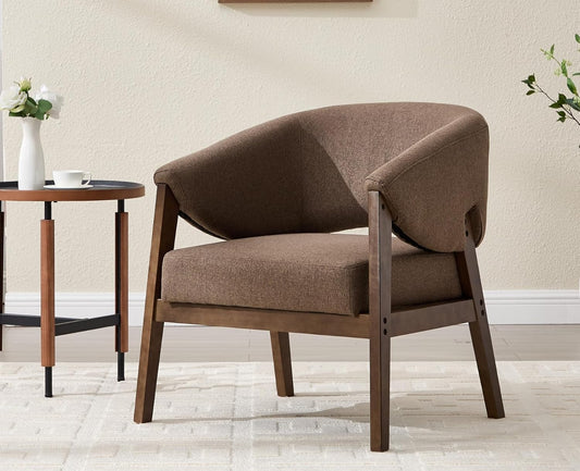 Mid-Century Modern Accent Chair, Comfy Barrel Armchair with Wide Seat, Upholstered Lounge Chair