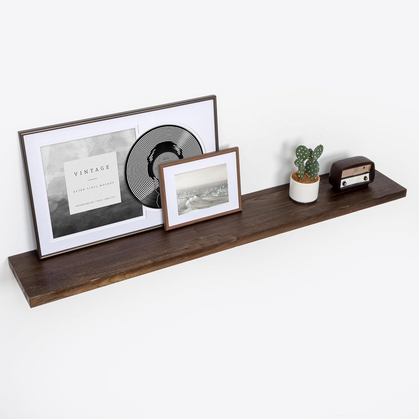 Fun Memories Floating Shelves for Wall, 55"x9.3" Rustic Solid Elm Wood Shelves, Heavy-Duty Wall Mounted Shelves with Invisible Brackets for Living Room, Bedroom, Kitchen, Walnut Finish