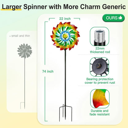 Wind Spinner - Metal Large Wind Spinners Outdoor - Windmill for Yard and Garden, Gift for Family, Friends, Garden Lovers(74'' x 22'')