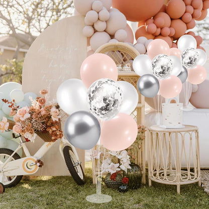 Pink and Silver Balloon Stand Centerpiece Table Decorations for Baby Shower Wedding Engagement Bridal Shower Anniversary Mother's Day Birthday Party Decorations(Pink silver set4)