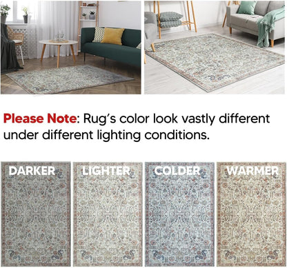 Keen Home Design 10x14 Rug - Machine Washable Area Rug with Non-Slip Backing, Ideal for Living Room, Dining Room, Bedroom - Vintage, Easy Clean, Durable, Low Pile Rug - (9'7" x 14')