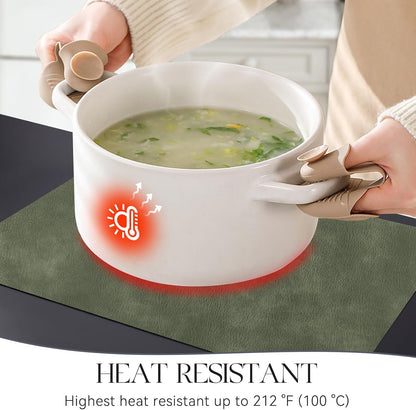 MOSAYT Vinyl Placemats Set of 6-12 X 17 Inch - Faux Leather 100% Waterproof Oil-Proof Wipeable PU Place Mats, Heat Resistant Reversible Table Mats for Kitchen, Dining, Outdoor (Olive Green)