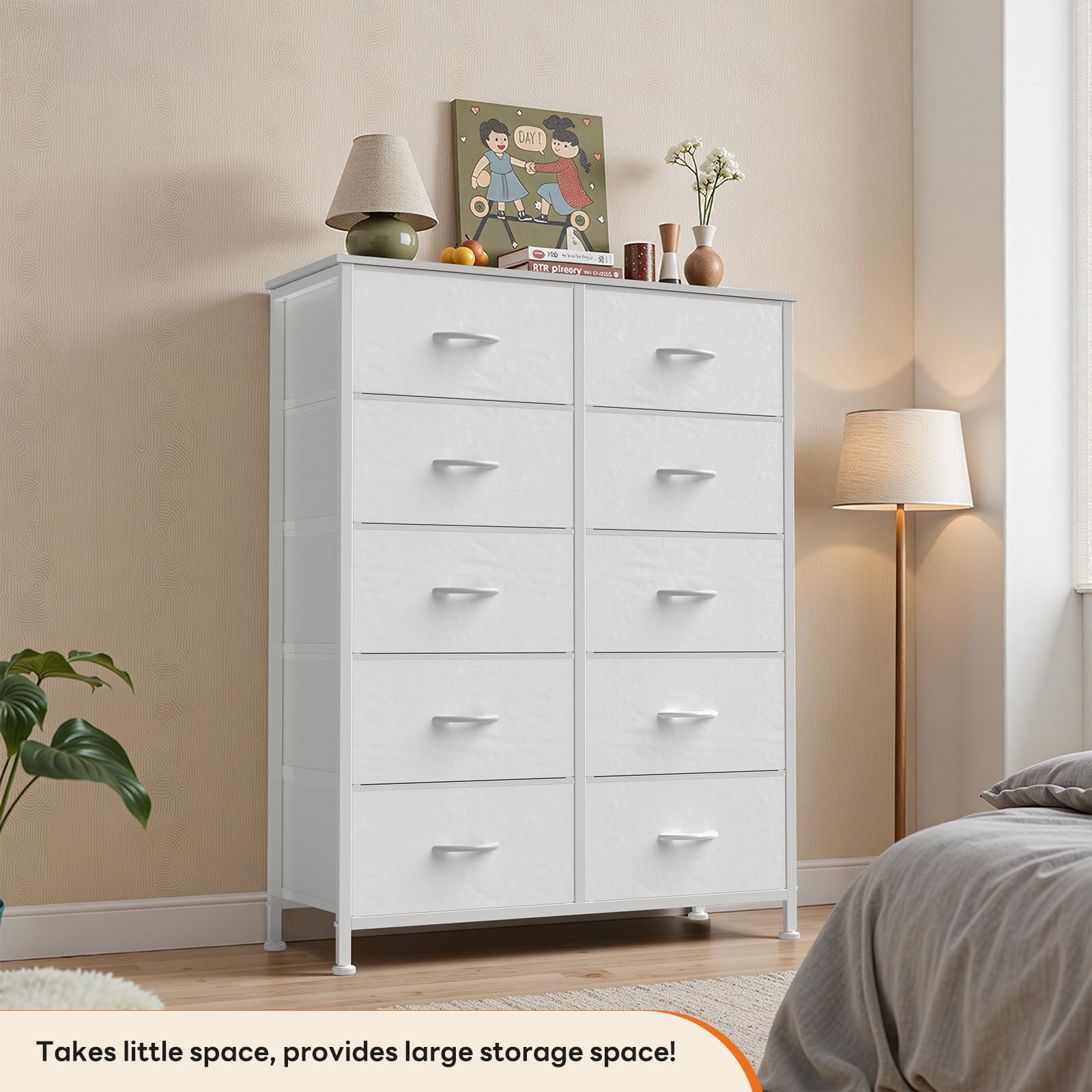 Sweetcrispy 10 Drawer Tall Dresser for Bedroom & Living Room, White