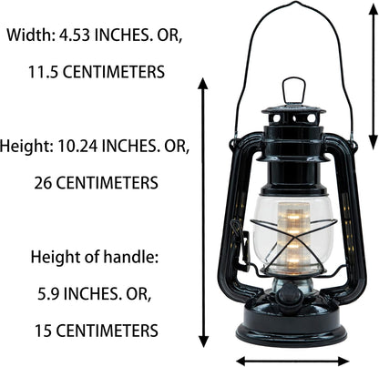 YAKii LED Vintage Lantern Metal Hanging Hurricane 12 LED Dimmer Switch Warm White Battery Operated Power Outage Indoor Camping Lighting Outdoor Brooklyn Decoration(Black)
