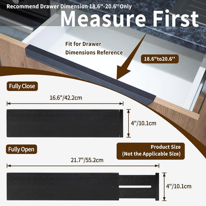 Utoplike Bamboo Drawer Dividers Large, 4'' High Adjustable Kitchen Drawers Organizers for Clothing, Spring Loaded, Works in Bathroom, Dresser, Desk, 4 PCS, Black