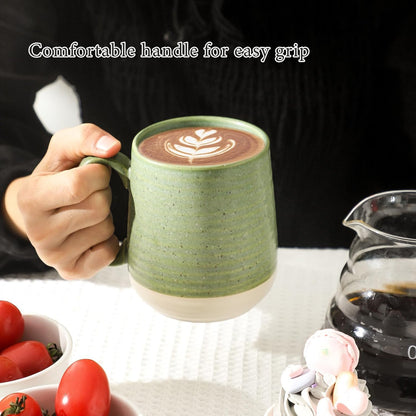 Hasense Porcelain Coffee Mugs Set of 4, 15 Oz Large Coffee Cups, Latte Cup with Handle, Tea Mugs for Men and Women, Modern Coffee Mug for Cappuccino, Milk, Cocoa, Microwave & Dishwasher Safe, Green