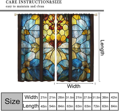Stained Glass Curtains,Retro Abstract Colorful Art Home Decor Drapes for Bedroom Living Room Kitchen Window Treatment 2 Panels Set Total Size 52" W X 84" L Inch