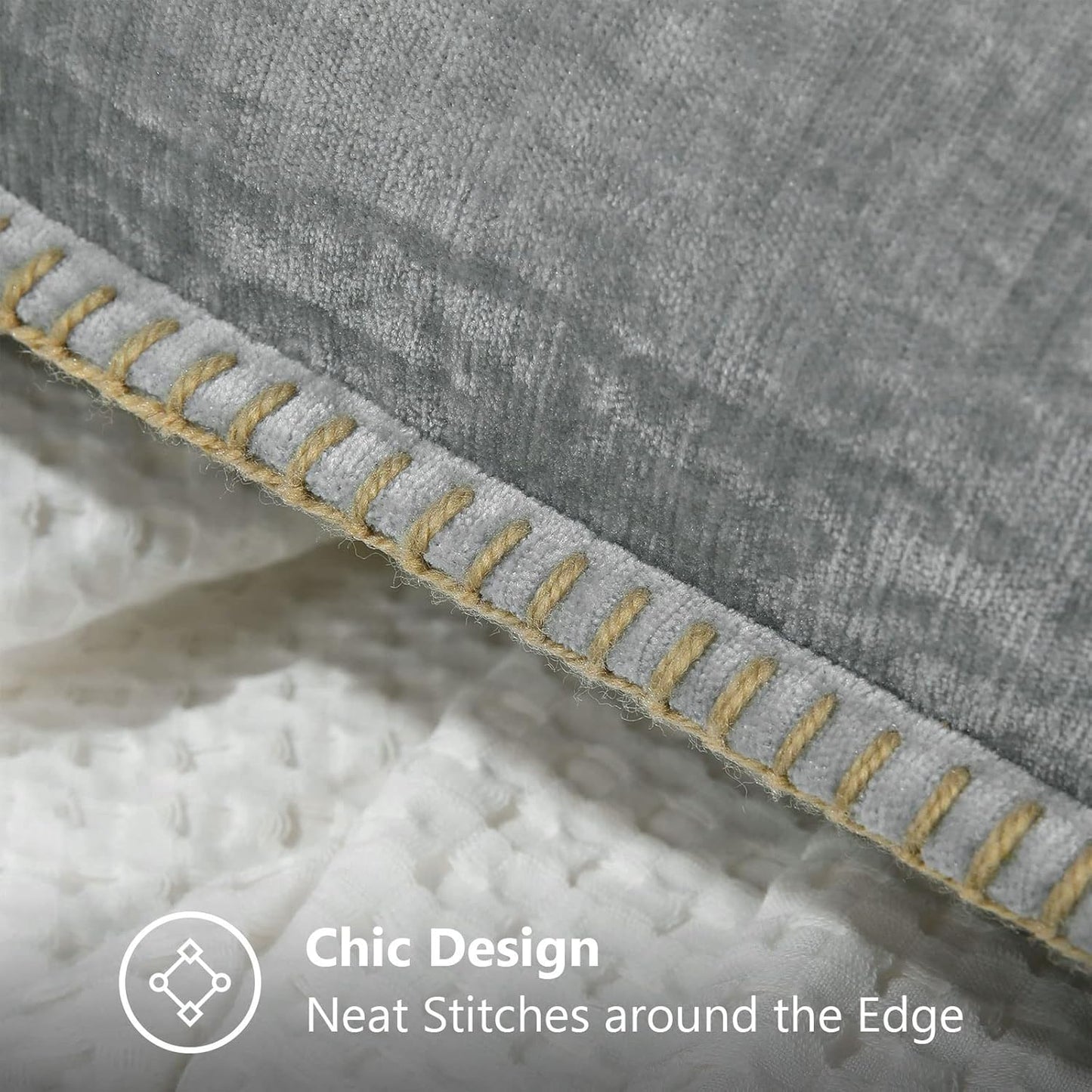 decorUhome Chenille Soft Throw Pillow Covers 16x16 Set of 2, Farmhouse Velvet Neutral Decorative Euro Pillow Covers with Stitched Edge for Couch Sofa Bed Home Decor, Neutral Gray