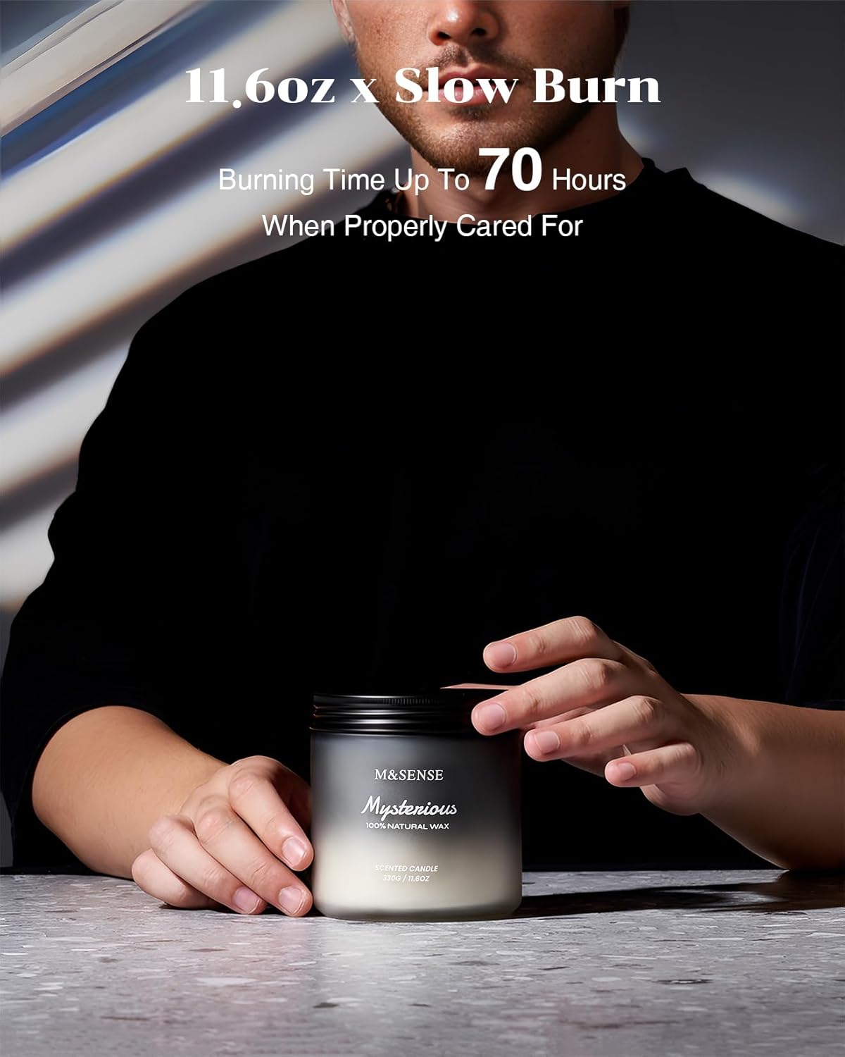 M&SENSE Pepper Lavender Scented Candles for Men, 2 Wick 11.6oz 70 Hours Slow Burning Natural Soy Candle for Christmas, Organic Black Masculine Candles Home Fragrance Holiday Candle for Him
