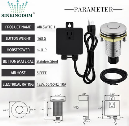 Garbage Disposal SinkTop Air Switch Kit with Stainless Steel Button,Brushed Nickel