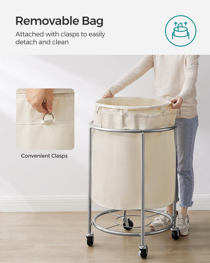 SONGMICS Laundry Basket, Rolling Steel Frame with 2 Locking Wheels, 190 L