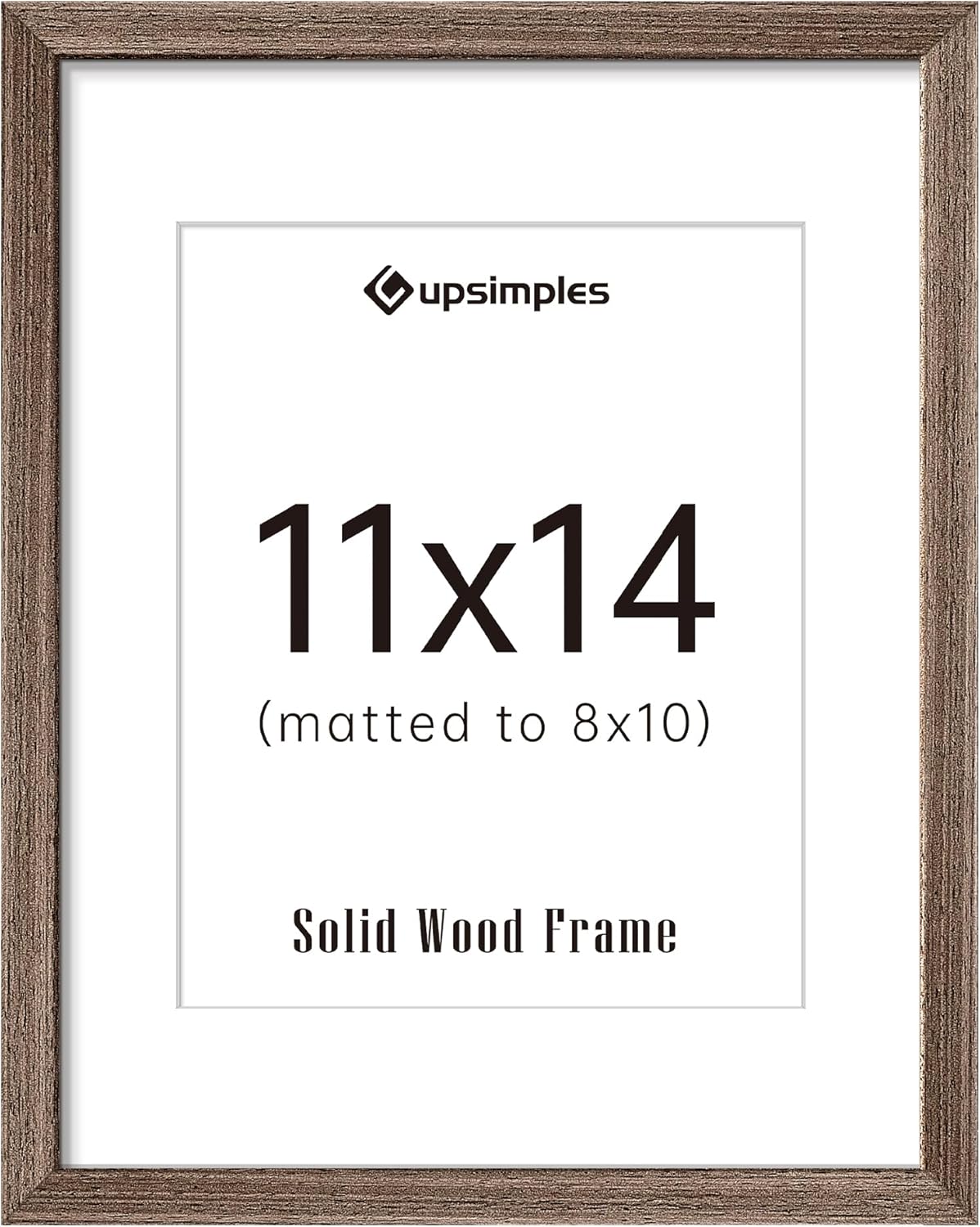 upsimples 11x14 Picture Frame, Natural Solid Wooden Picture Frames, Display 8x10 with Mat or 11 x 14 Without, Vertical or Horizontal Wall Hanging, 1 Pack, Brown