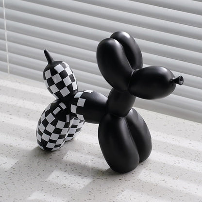 Vilead Resin Balloon Dog Statue with Checkered Pattern,Modern Home Decoration Trendy Animal Art Ornaments,Collection Figurine Bedroom Living Room Office Desktop Sculpture