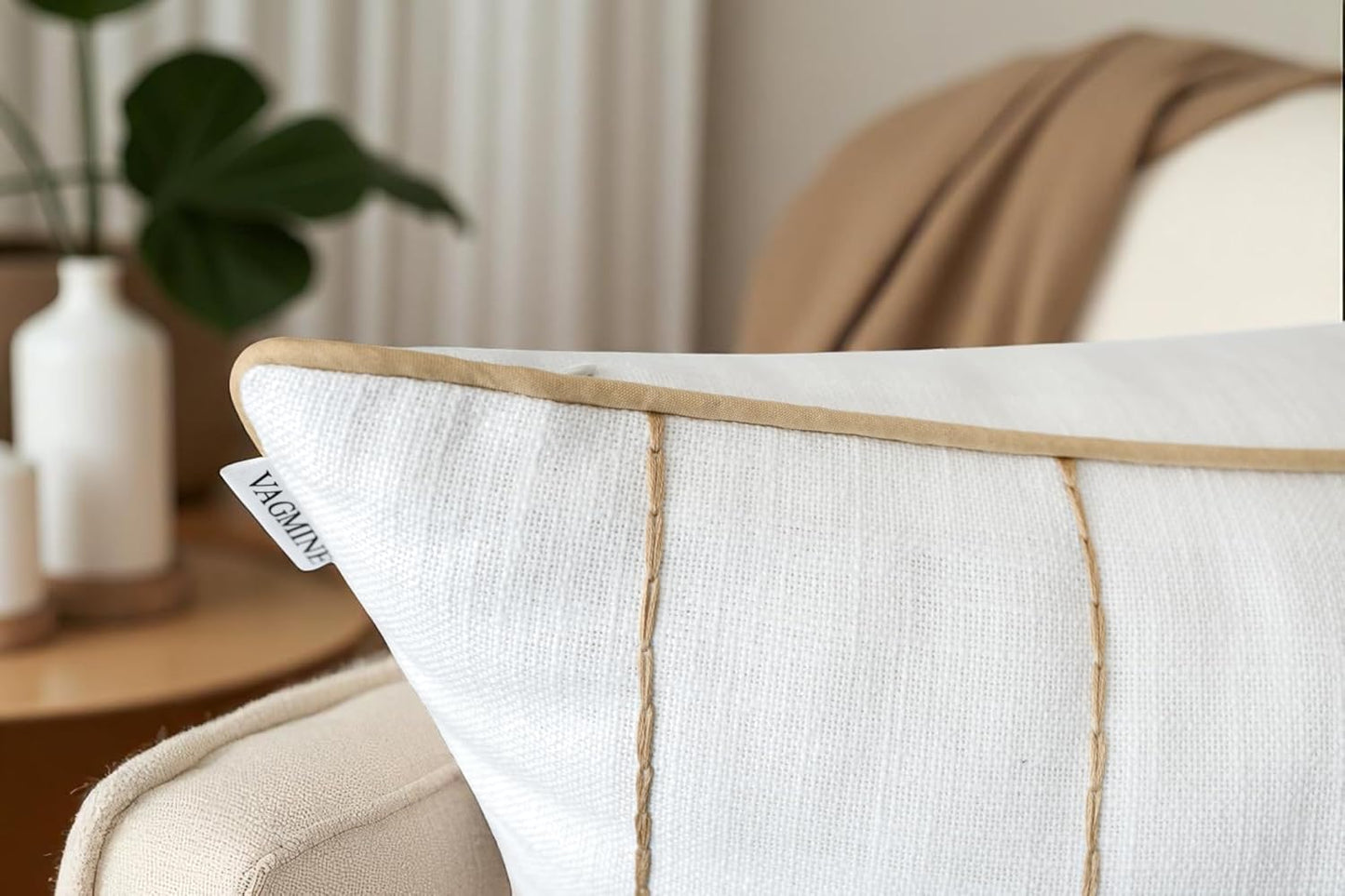 VAGMINE Hand Embroidered Daisy Accent Throw Pillow Cover - 20x20 Inches Square - 100% Cotton Ivory Decorative Cushion Cover for Couch, Sofa, Living Room - Textured Embroidery - Cozy Floral Home Décor