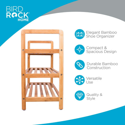BIRDROCK HOME Bamboo Shoe Rack Organizer for Entryway, Closet, or Front Door - Stackable Wooden