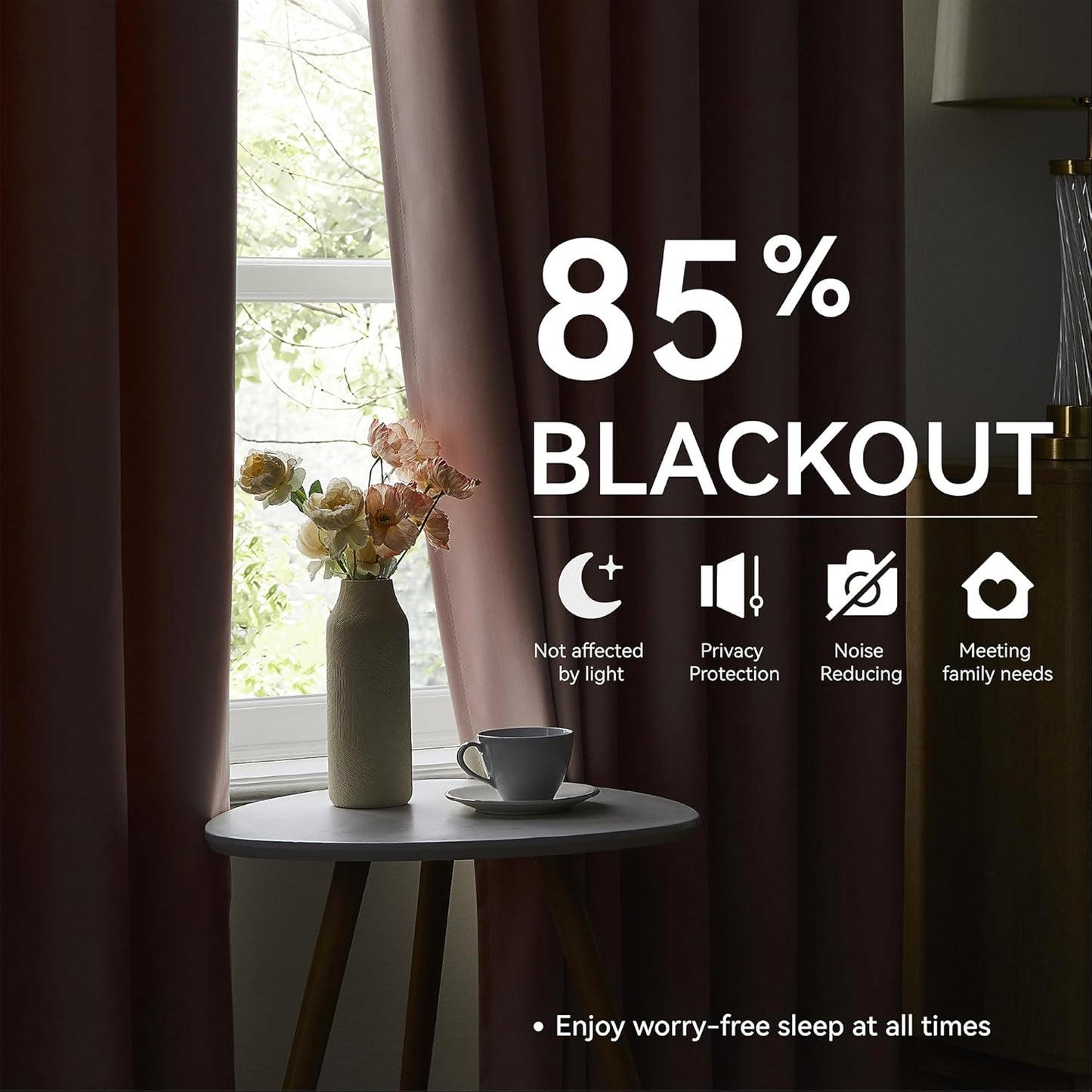 KangBang 60” Wide Soft Pink Blackout Curtains 105 Inches Long, Pinch Pleated Thermal Insulated Sliding Door Curtains & Drapes for Living Room French Door, Decor 2 PCs, 60x105