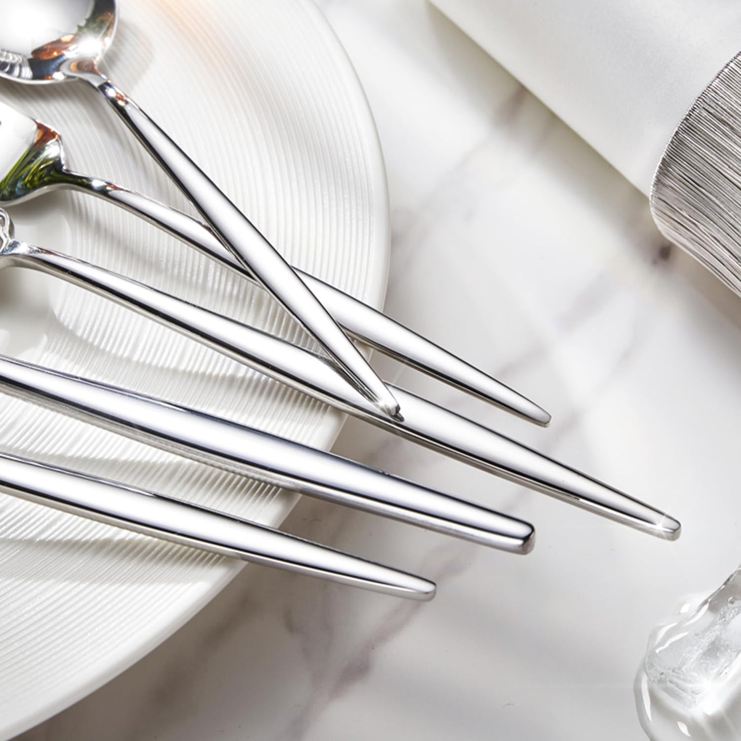 KINGSTONE Silverware Set, 5-Piece Flatware Set Cutlery Set Premium 18/10 Stainless Steel, Tableware Include Forks Knives Spoons for Home Kitchen Restaurant Wedding, Dishwasher Safe