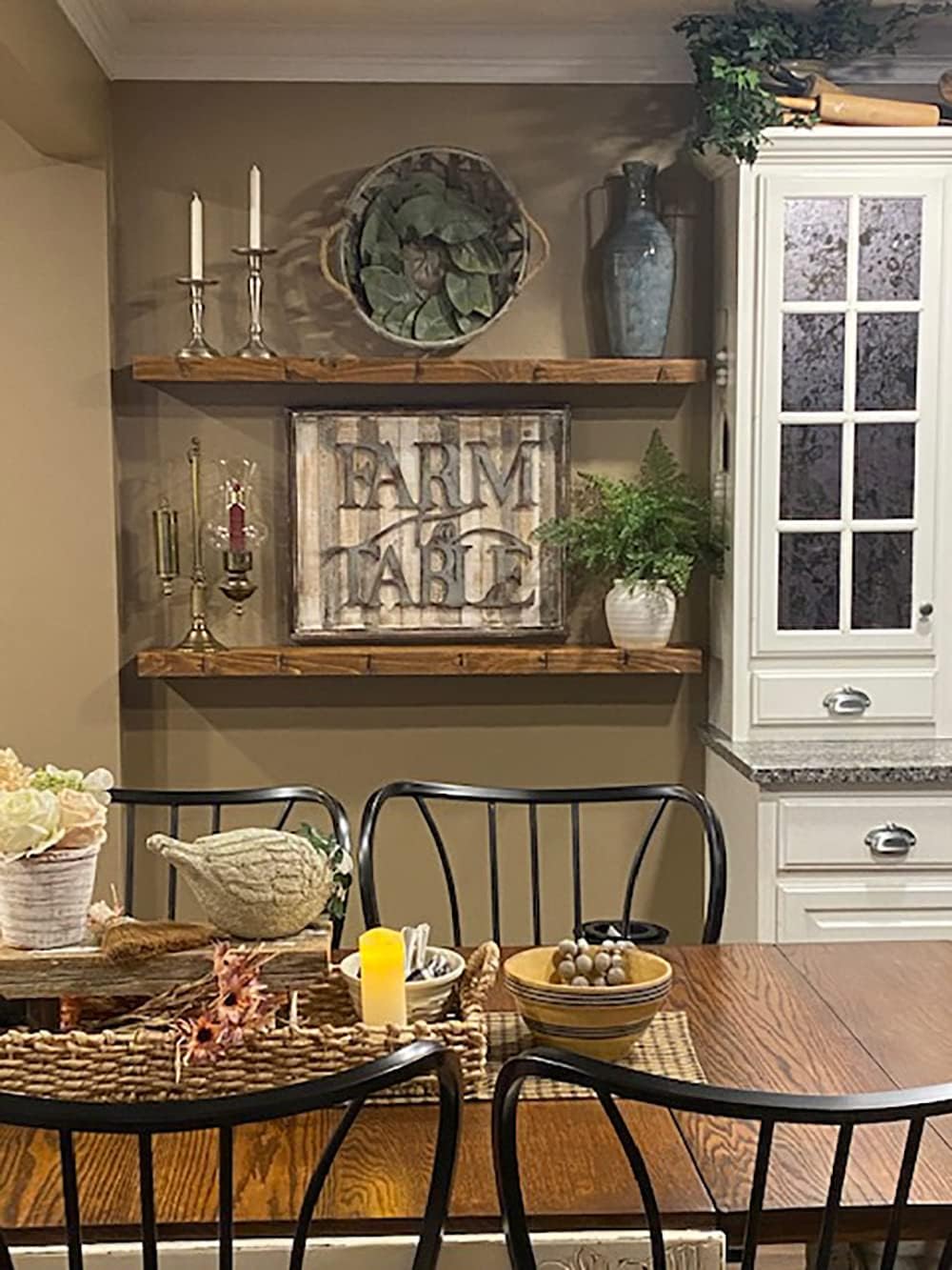 joelsantiques Floating Shelf, Wood Wall Shelf, Natural Wooden Home Decor for Bathroom Kitchen Bedroom, Hanging Mounted Invisible Bracket (Medium Brown, 7" Deep x 48" Wide)