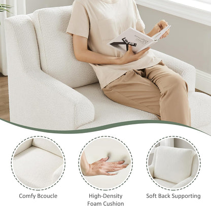 Oversized Accent Chair, Modern Boucle Armchair with Wood Legs, Modern Reading Chair with Thick Cushion, Comfy Chairs for Living Rooms, Bedrooms, Reading nooks and Apartments