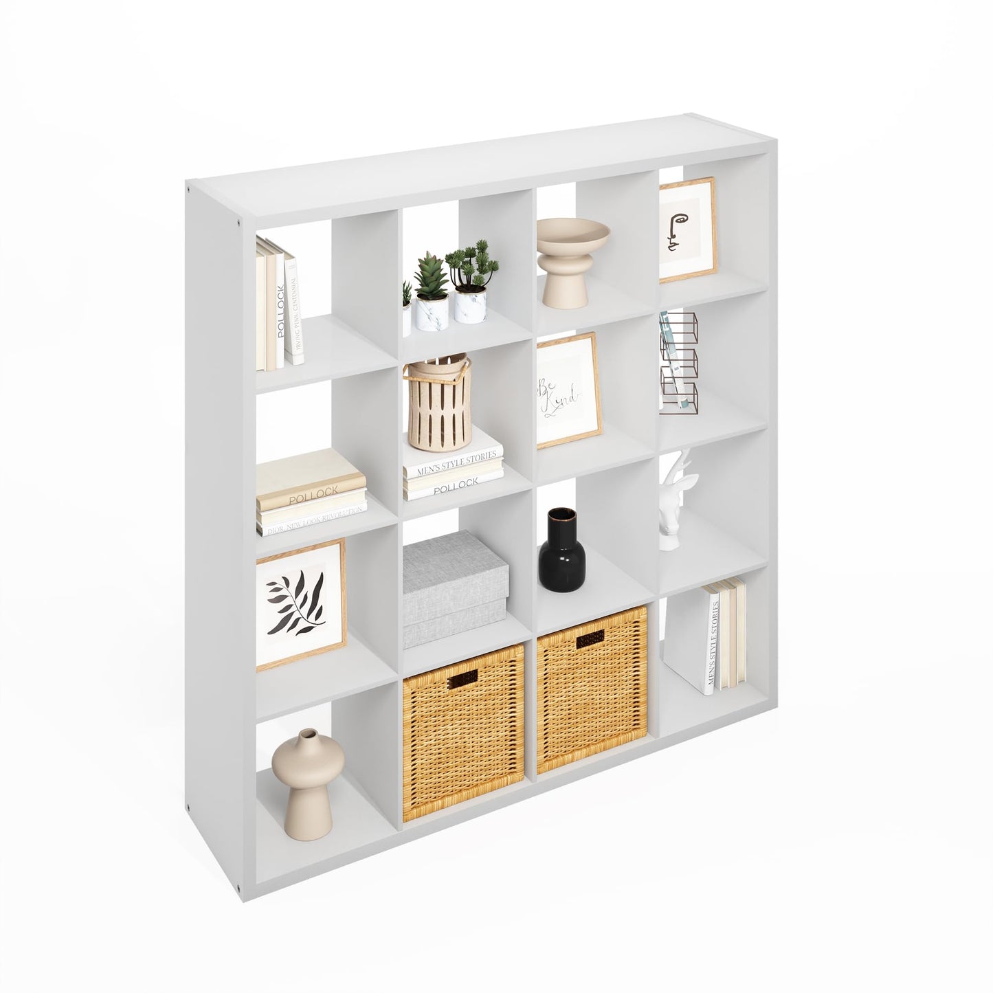 Furinno Simple 16-Cube Storage Organizer, Display Shelf, White