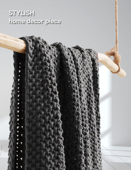 YnM Chunky Cotton Knit Throw Blanket, Cable Knit Throws for Bed Couch Sofa, Comfy & Relaxing, Decorative Piece for Farmhouse Modern Boho Rustic Scandinavian Chic Vibe, Moon Grey 60x80 Inches